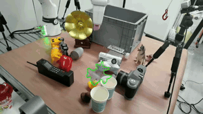A robot manipulating objects in a cluttered scene